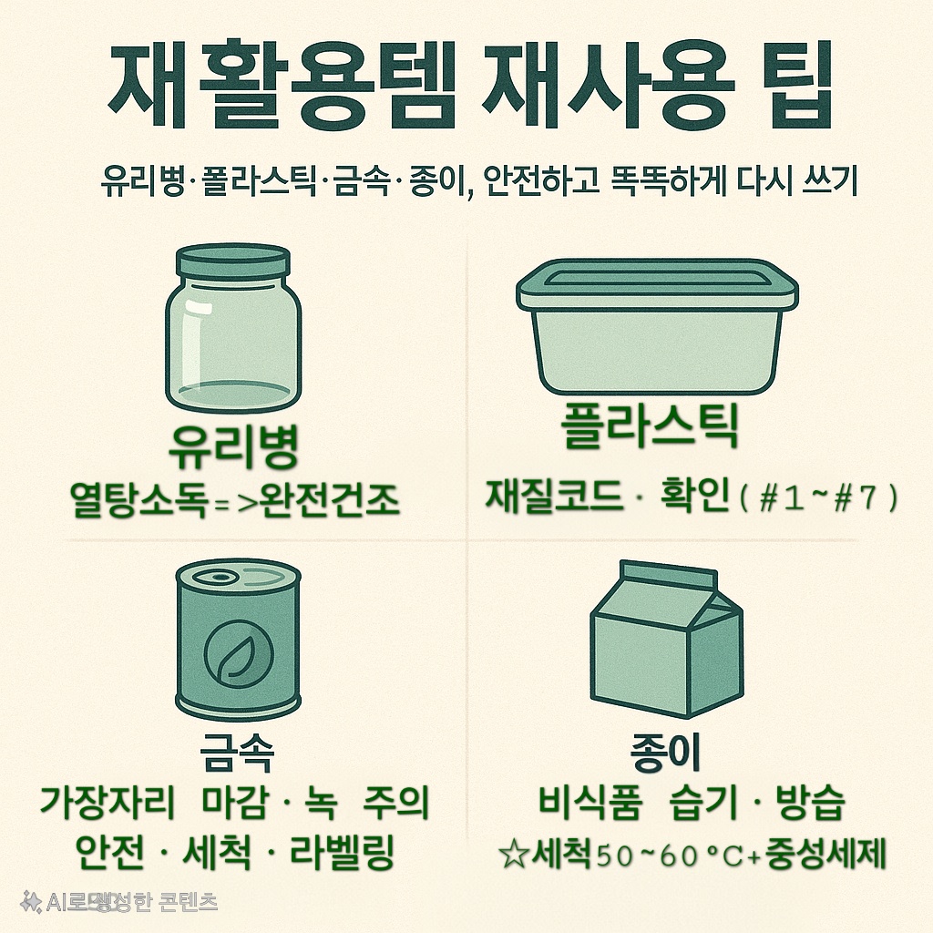 재활용템 재사용 팁: 유리병&middot;플라스틱 용기부터 종이&middot;금속까지, 안전하고 센스 있게 쓰는 법