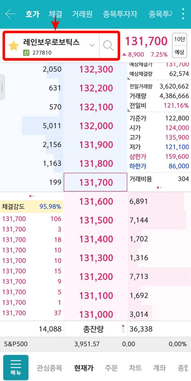 레인보우 종목 클릭