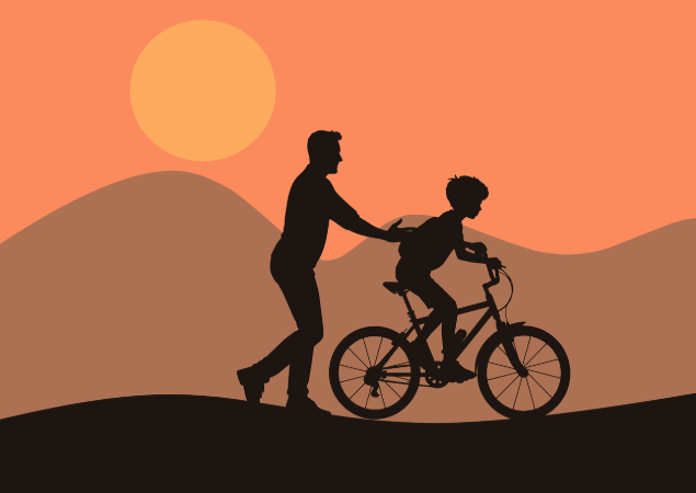 MBTI로 알아보는 맞춤형 육아법 (성향 기반 교육법), 아버지가 아들의 자전거를 밀어주며 가는 모습의 그림