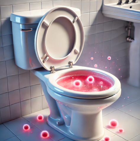 화장실 변기에 있는 분홍색 세균