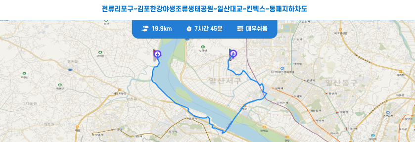 경기둘레길 김포 고양 4코스 지도 전류리 포구 동패지하차도 구간 날씨 트레킹 정보