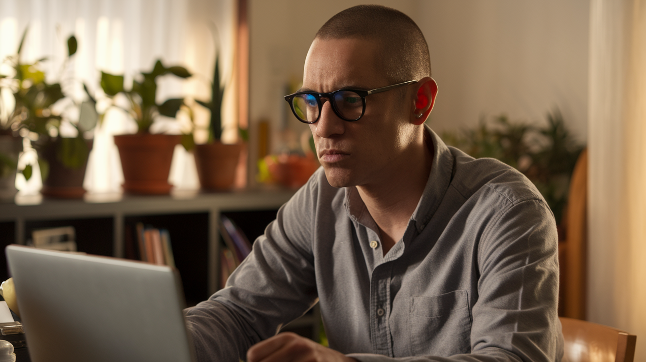 랩탑에 집중하고 있는 남자