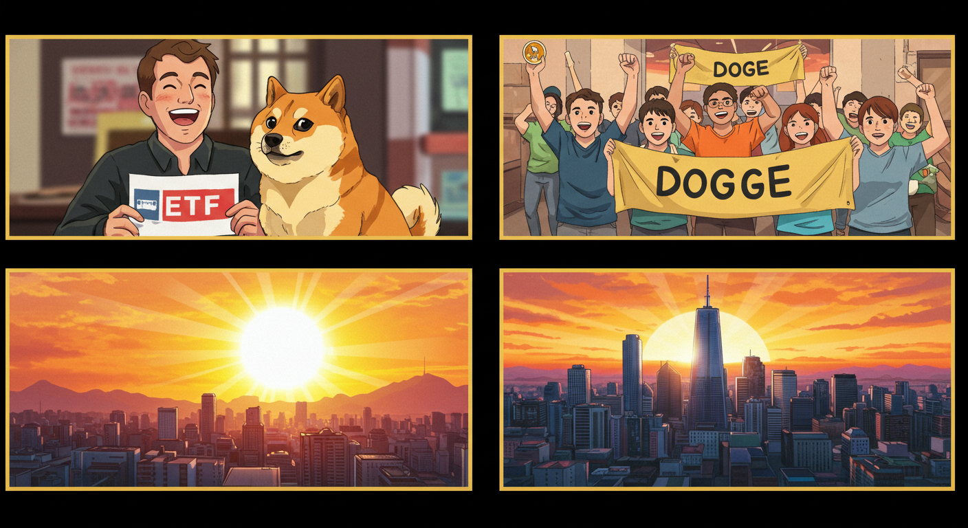 도지코인 가격 상승 요인들을 상징하는 장면