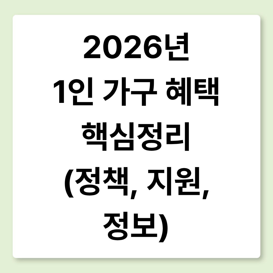 2026년 1인 가구 혜택 핵심정리 (정책, 지원, 정보)