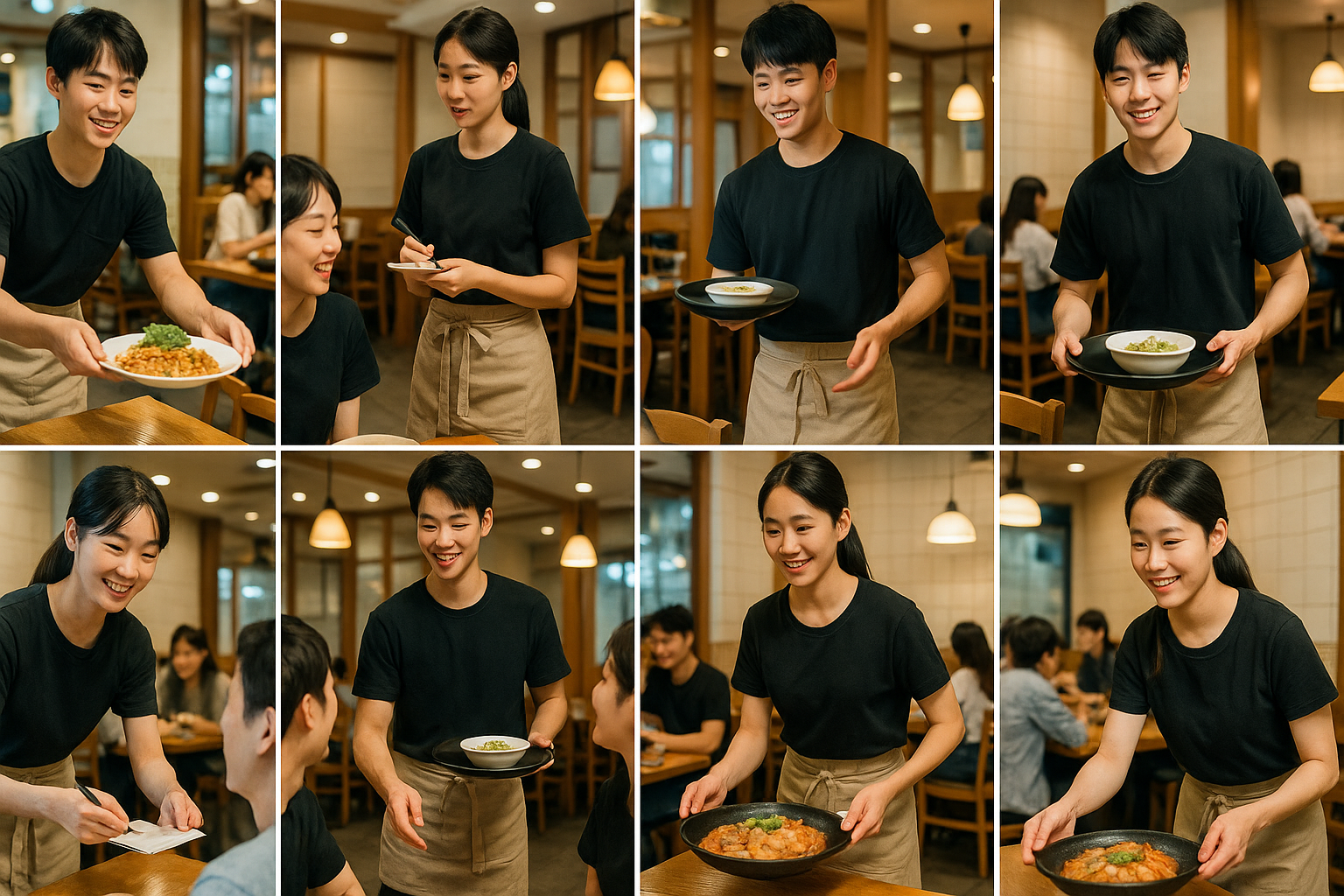 아르바이트 하고 있는 젊은이들