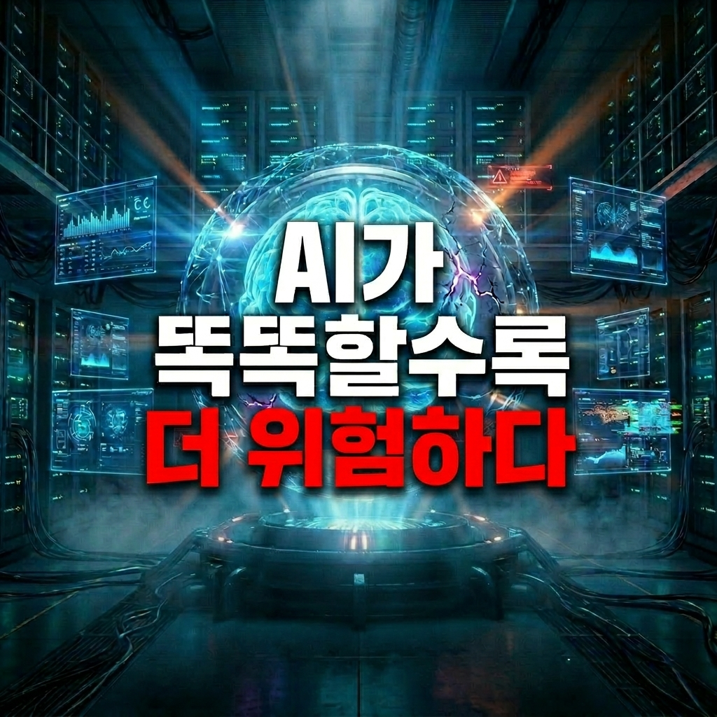 AI가 똑똑할수록 더 위험하다는 메시지를 담은 AI 썸네일 이미지