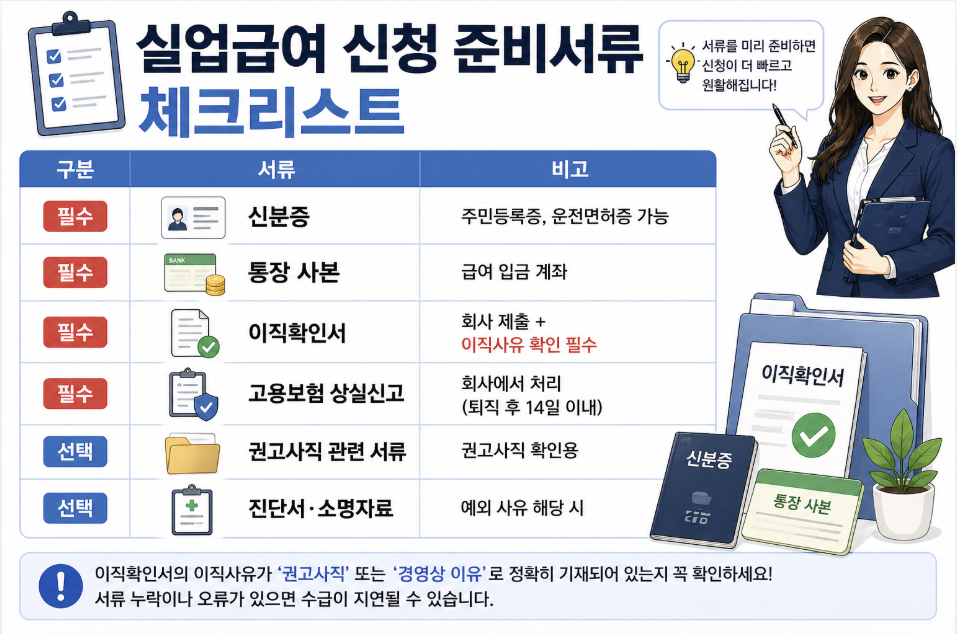 실업급여 준비서류 무엇 필요 신분증 통장사본 이직확인서 고용보험 상실신고 정리
