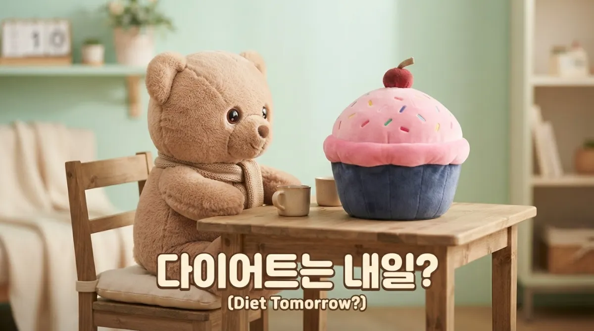 다이어트를 내일로 미루는 보들보들 곰인형의 미루는 심리 이미지