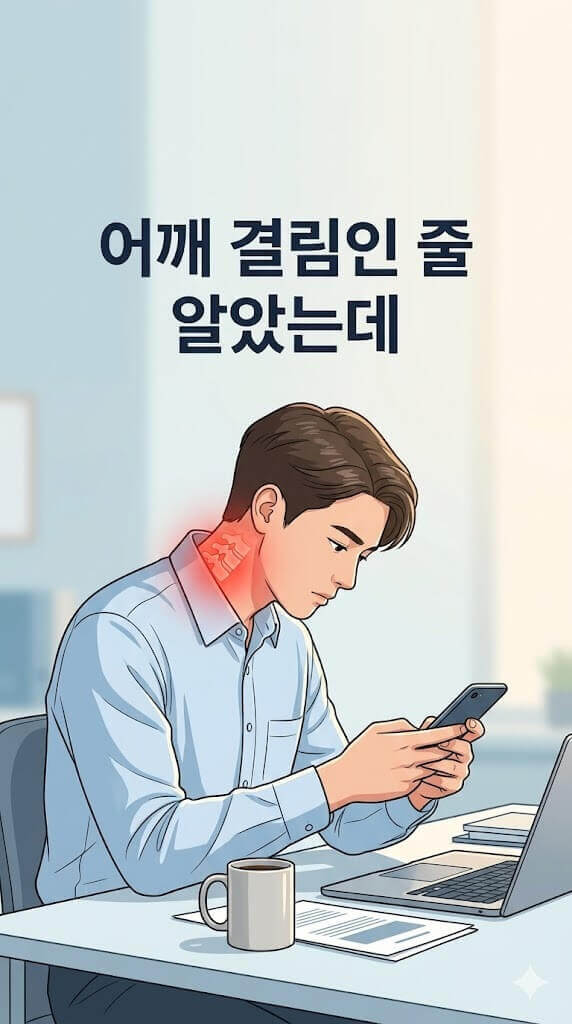 스마트폰을 보기 위해 고개를 숙이고 있는 모습