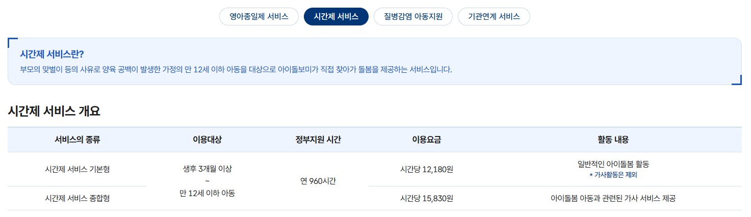 아이돌봄 시간제 서비스