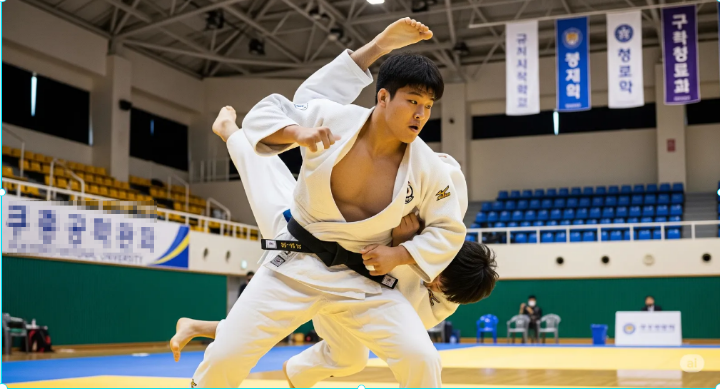 유도 선수들이 연습하는 모습