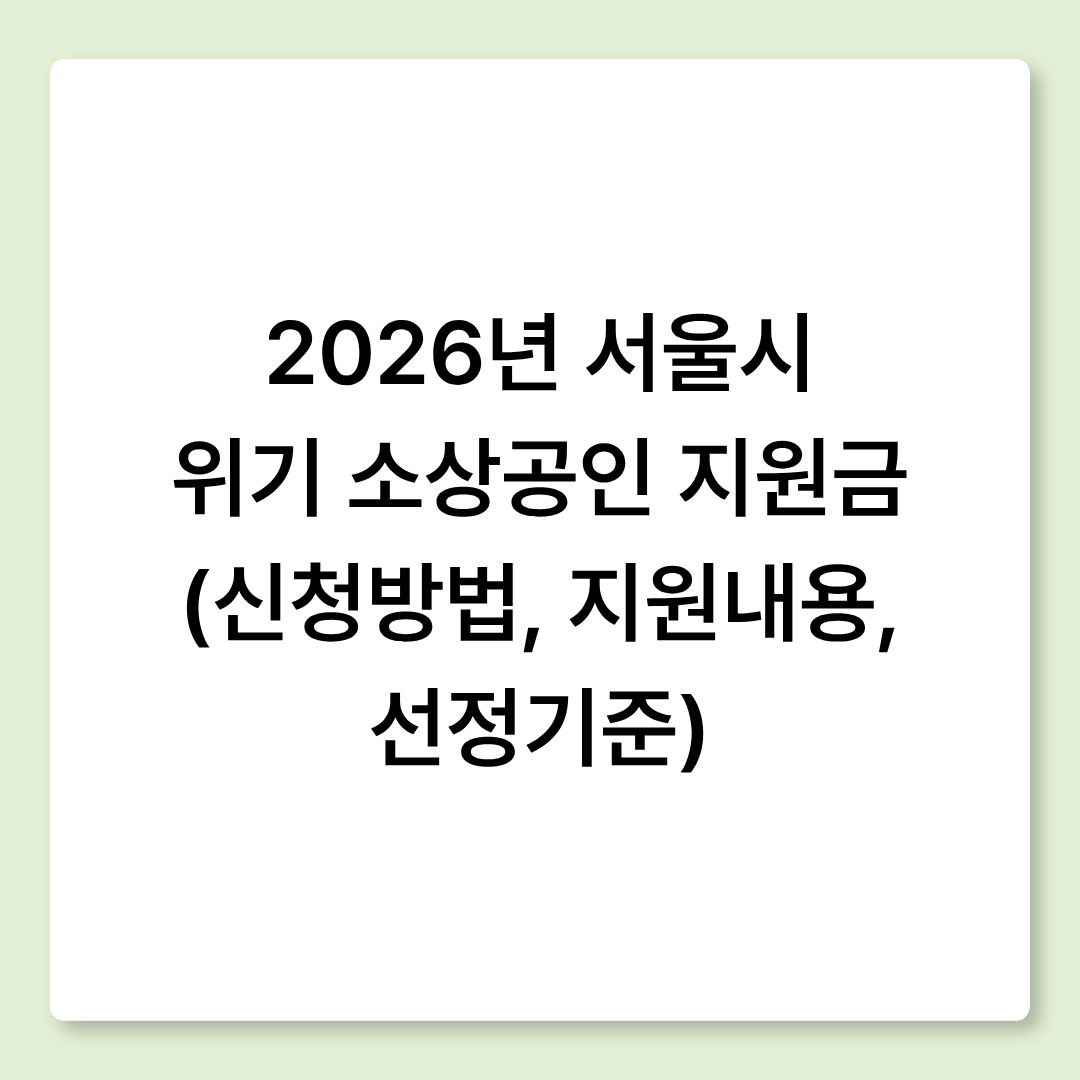 2026년 서울시 위기 소상공인 지원금 (신청방법, 지원내용, 선정기준)