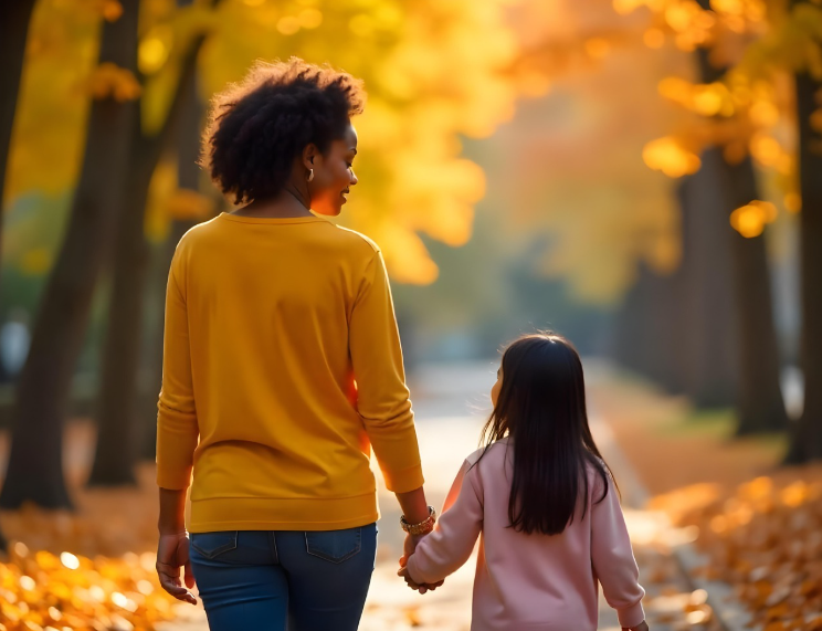 Mother And Daughter, Autumn, Autumn Landscape