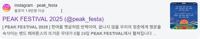 PEAK FESTIVAL 2025 인스타그램 바로가기
