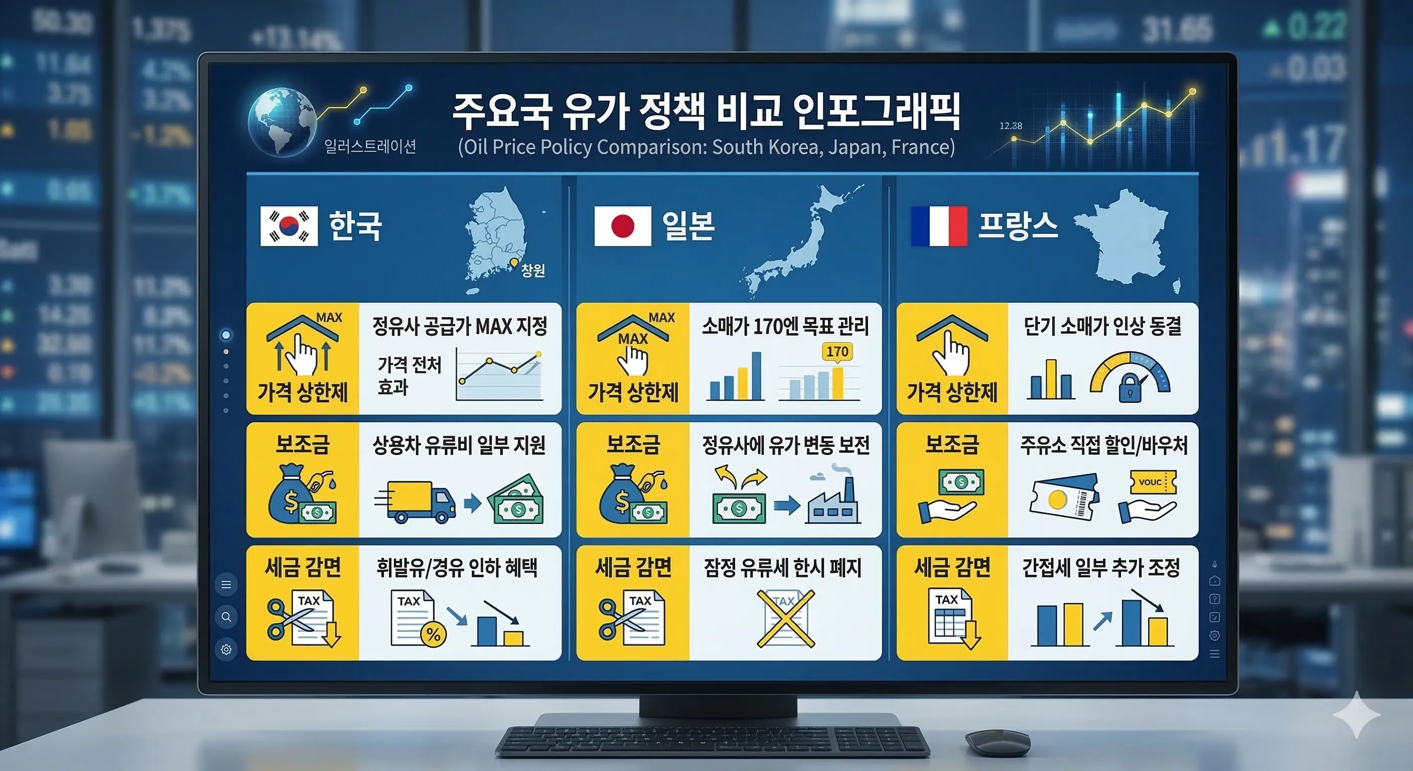 한국 일본 프랑스 유가 대응 정책 비교 인포그래픽