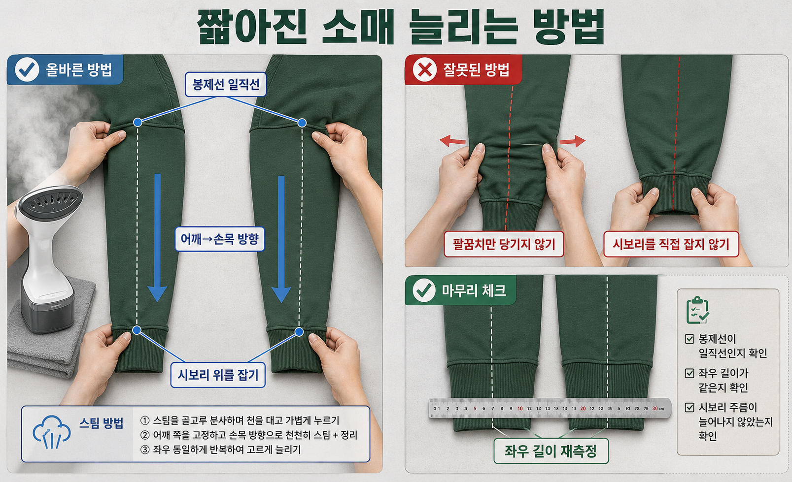 짧아진 맨투맨 소매를 스팀으로 길이 방향으로 늘리는 방법