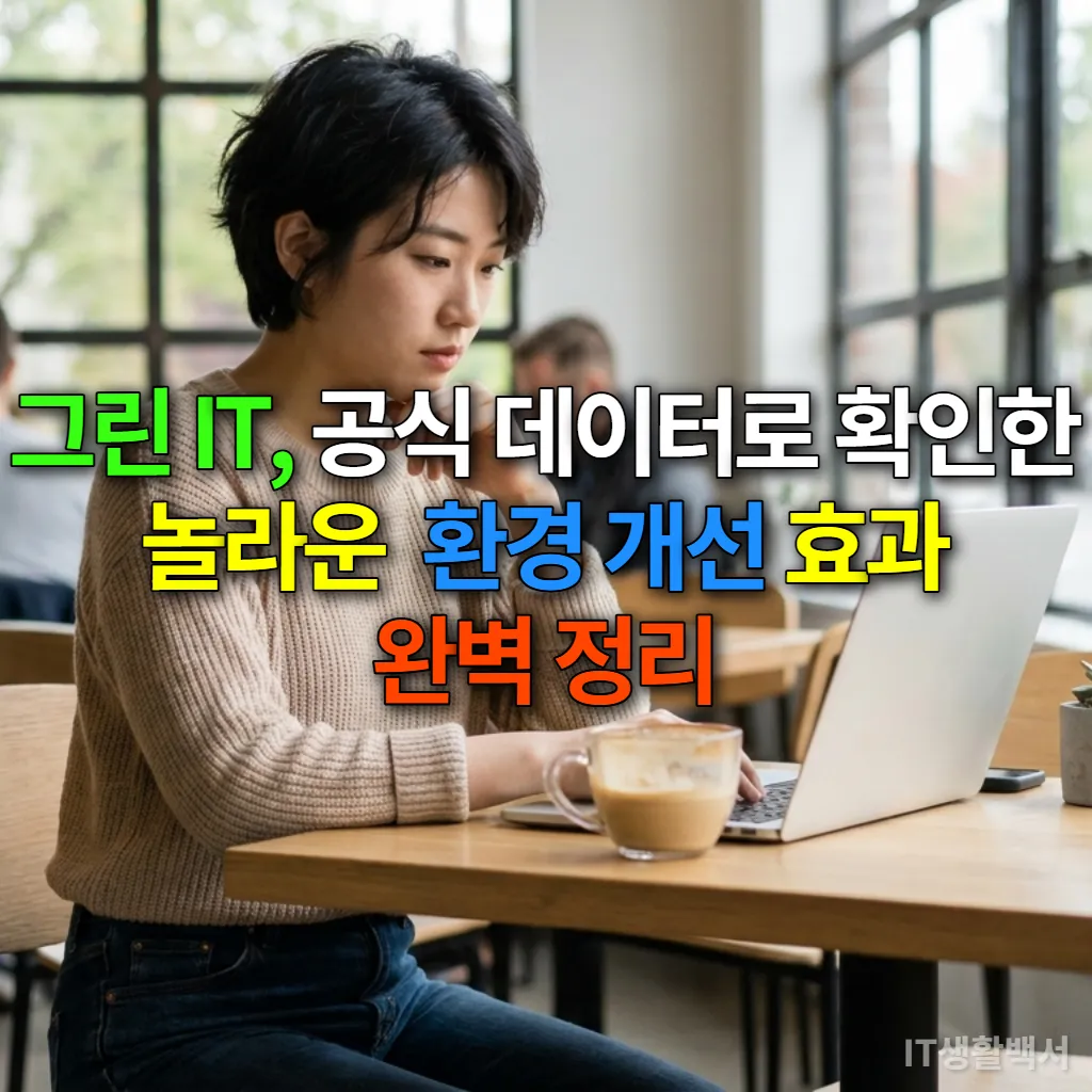 카페에서 노트북으로 그린 IT 관련 자료를 살펴보는 한국인 여성 전문가의 모습