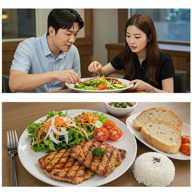 샐러드&middot;단백질을 먼저 먹는 프런트로딩 장면