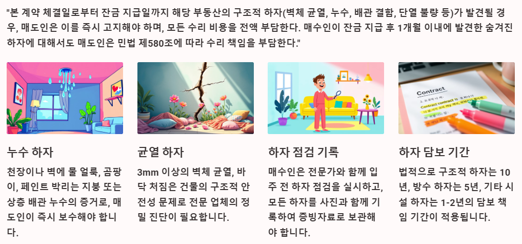 하자 발생 시 매도인 책임 특약