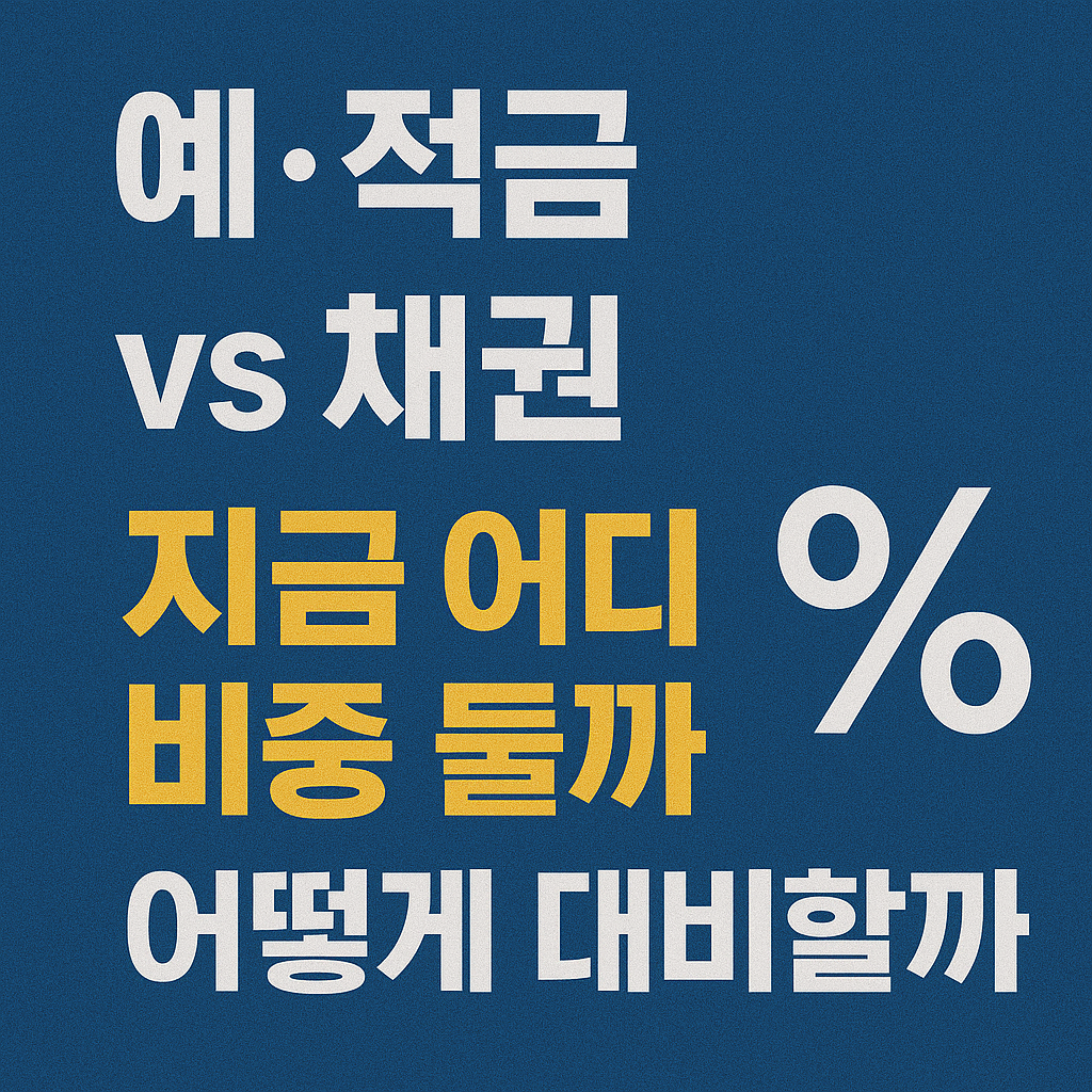 예·적금 vs 채권 vs 주식 — 지금 어디에 비중 둘까? (2025~2026 투자전략 + 비교표)
예금적금비교,채권투자전략,채권ETF추천,주식vs채권,투자비중전략,포트폴리오구성법,금리전망2026,안정형투자,분산투자전략,장기투자팁