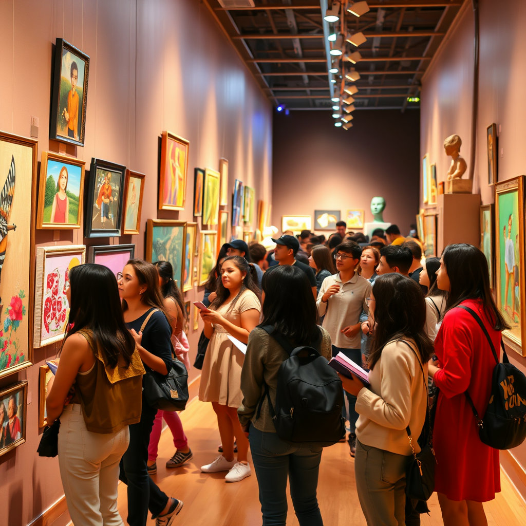 다양한 청년들, 미술 전시 관람, 영감 얻는 모습, 갤러리, 다채로운 색감