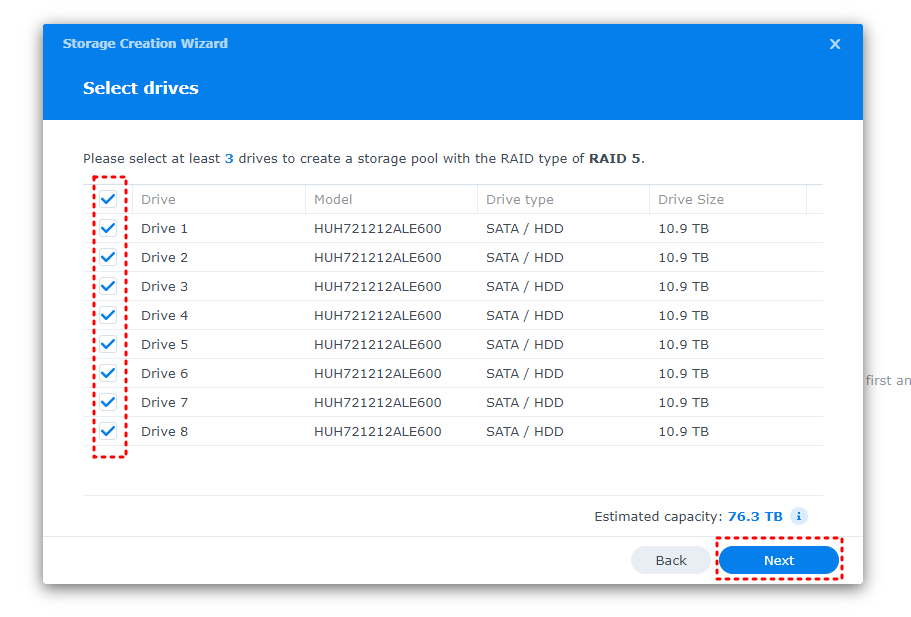 하드드라이브 선택 화면