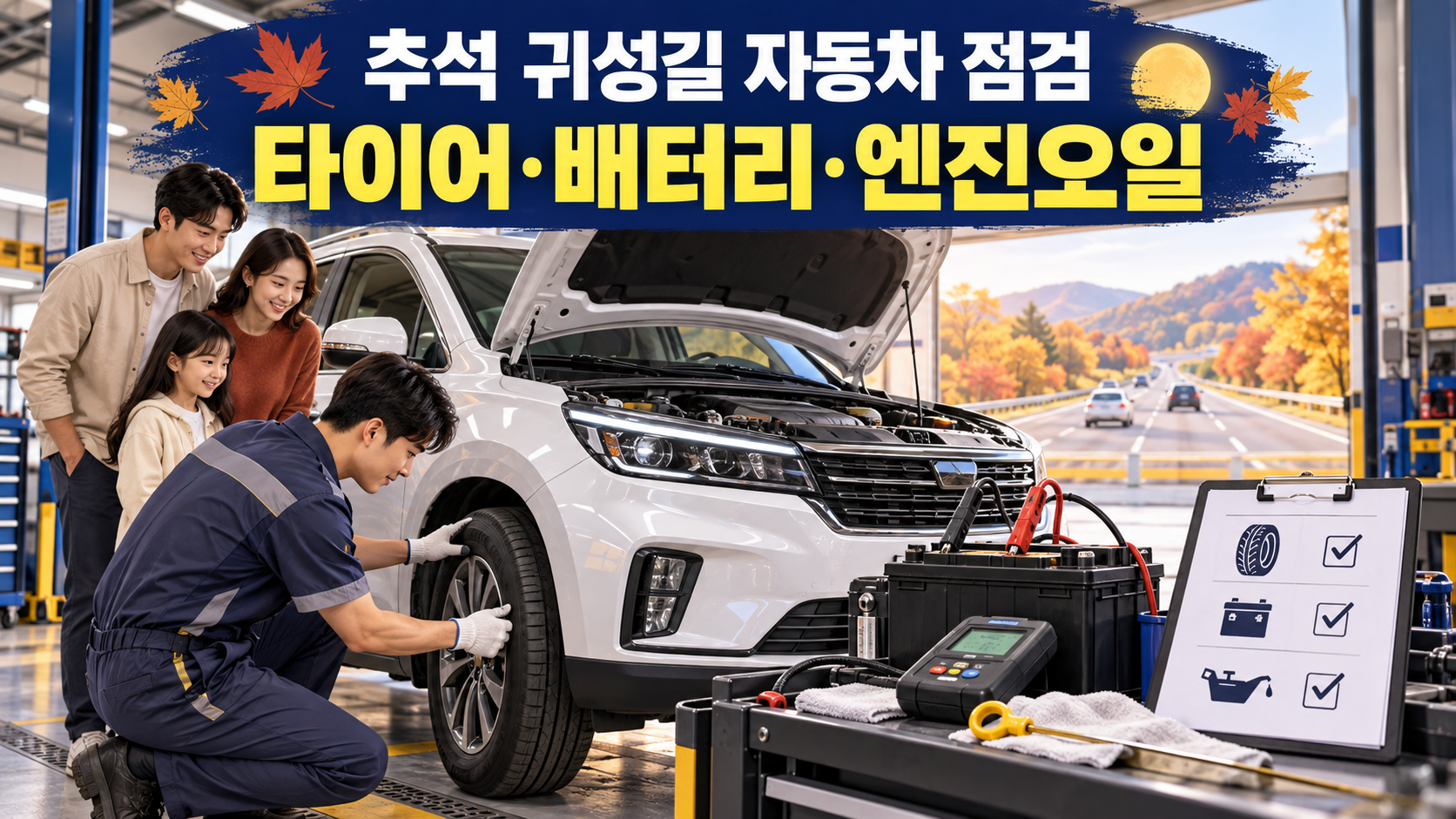 석 귀성길 자동차 점검 체크리스트 - 타이어&middot;배터리&middot;엔진오일 교체 비용
