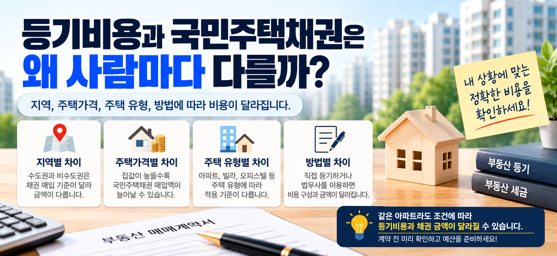 아파트 등기비용과 국민주택채권 비용이 주택가격과 지역 등에 따라 달라지는 이유 설명 이미지