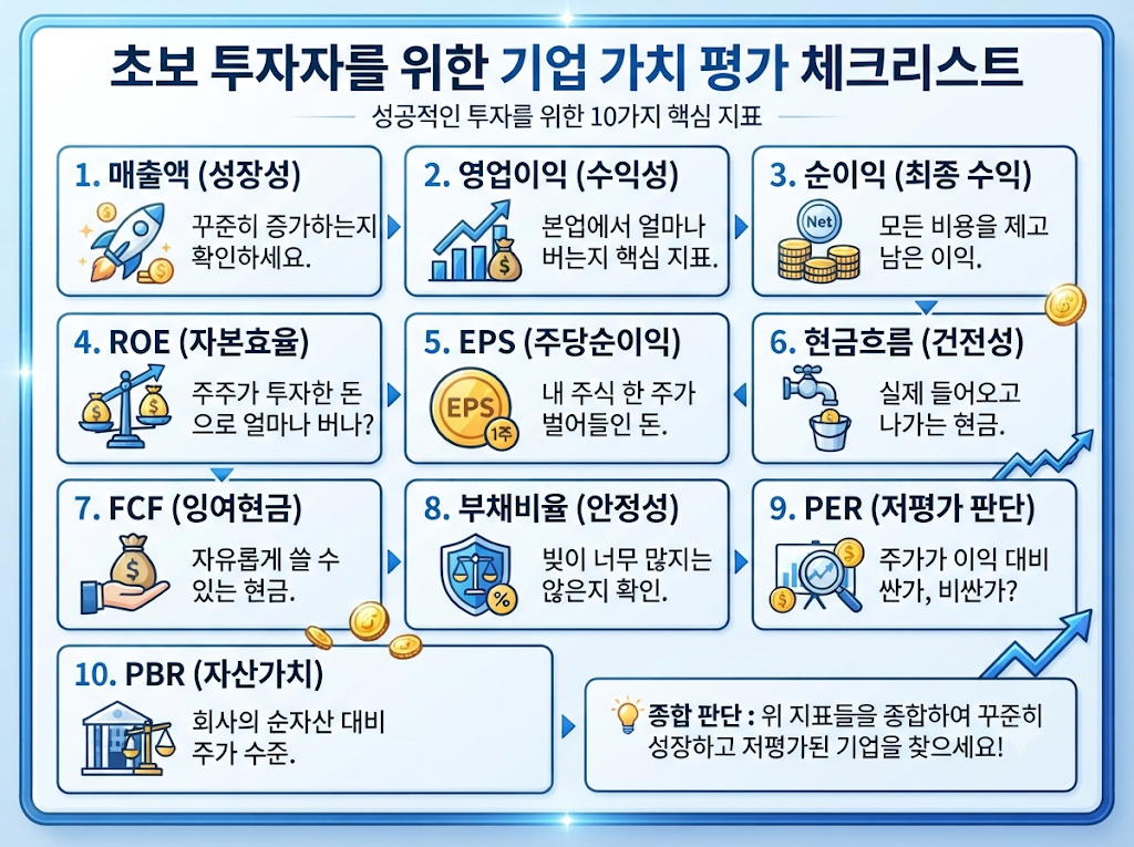기업 가치 평가를 위한 매출 영업이익 ROE EPS FCF PER PBR 체크리스트