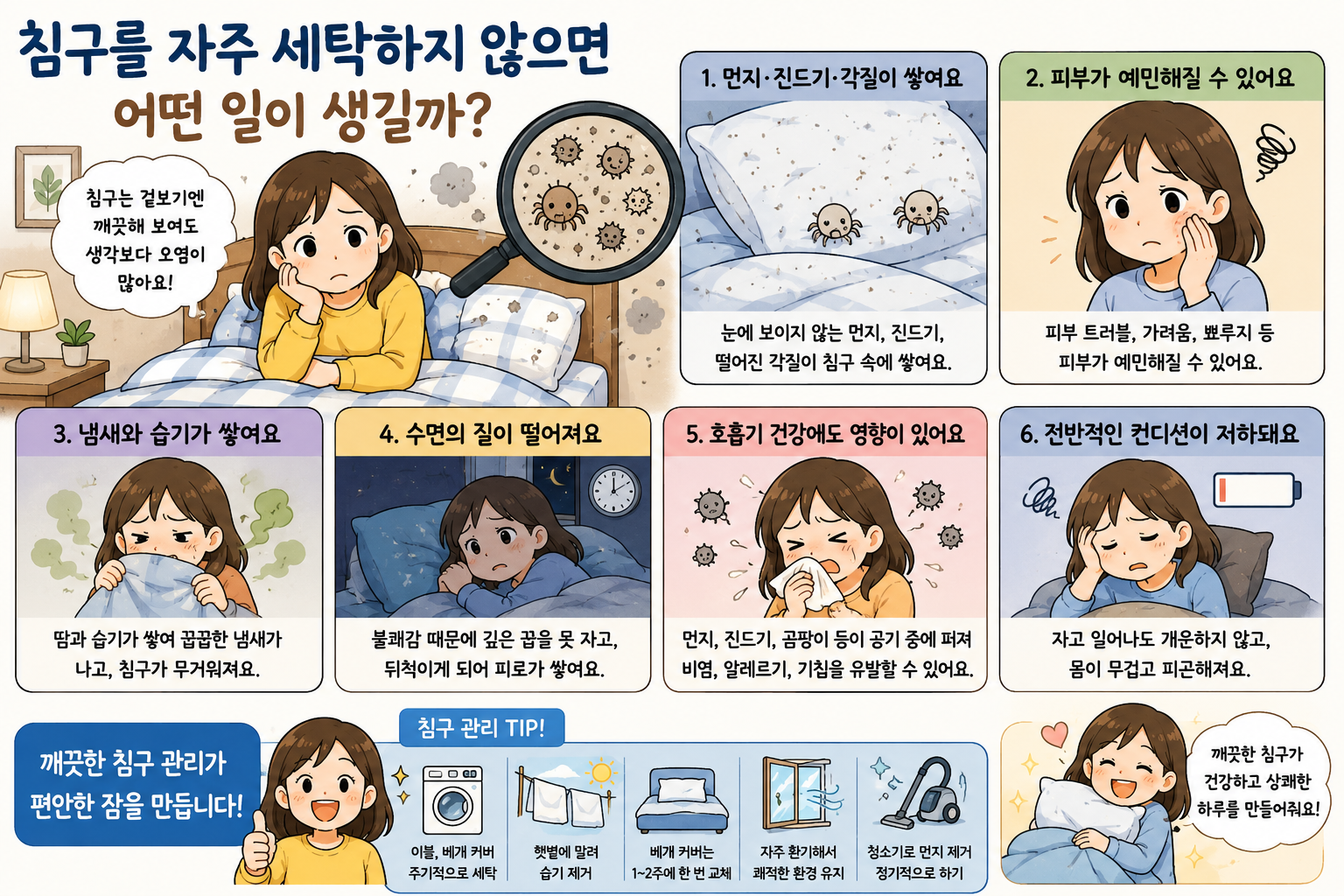 침구를 자주 세탁하지 않으면 어떤 일이 생길까?