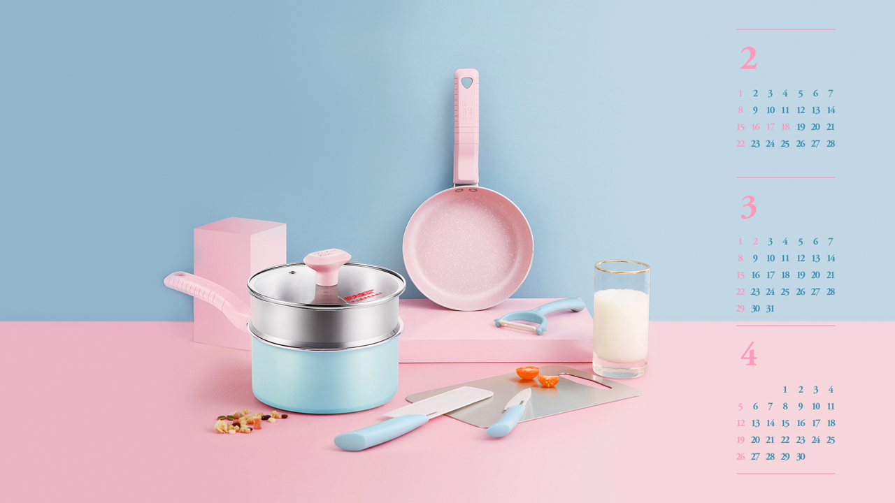 04 핑크 프라이팬 B - 2026년3월 달력배경화면