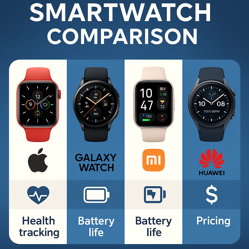 스마트워치 건강 기능 및 배터리 비교 스마트워치 비교 인포그래픽