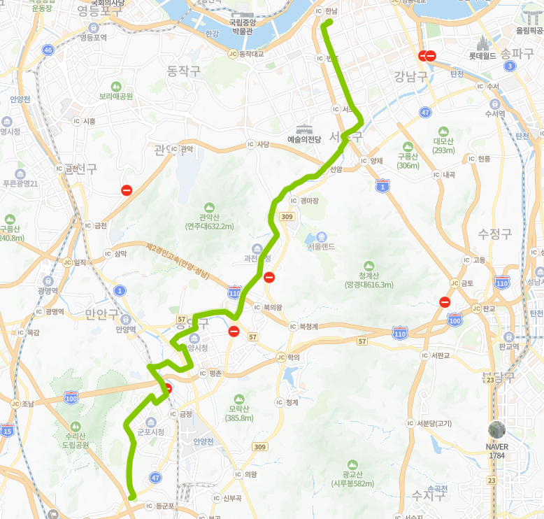 과천-군포-서울-안양-917번-버스-노선-지도