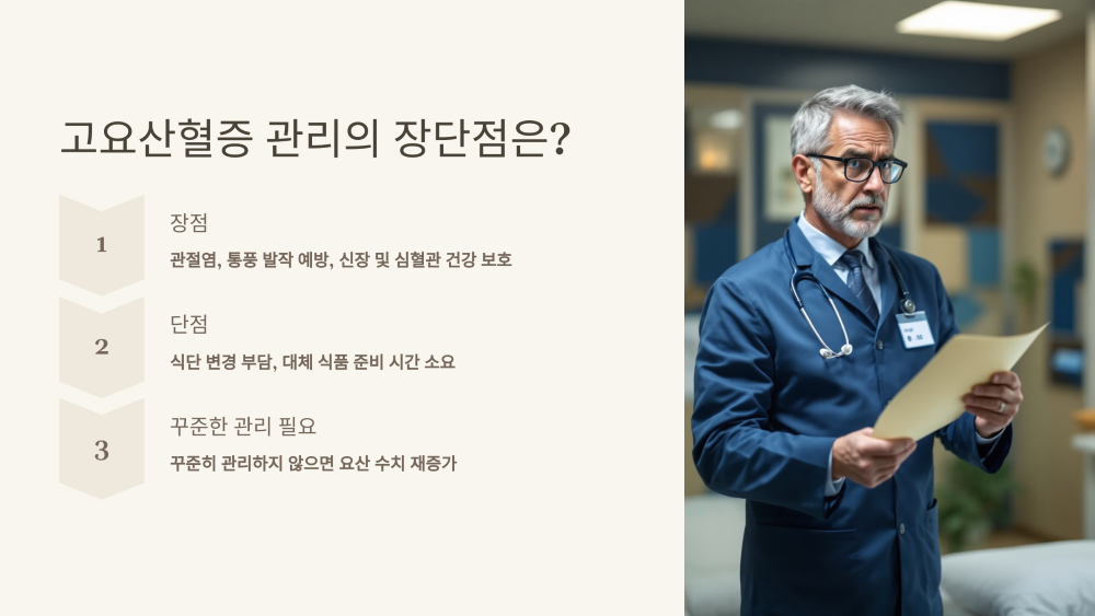 고요산혈증 관리의 장단점은?