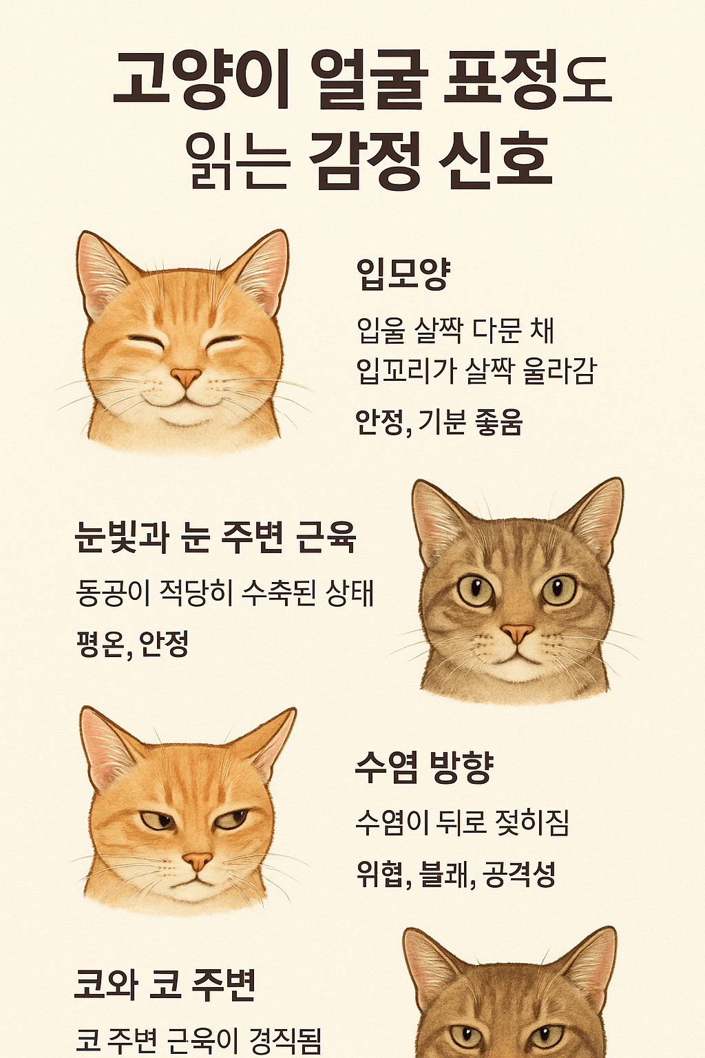 고양이 얼굴 표정으로 읽는 감정 신호