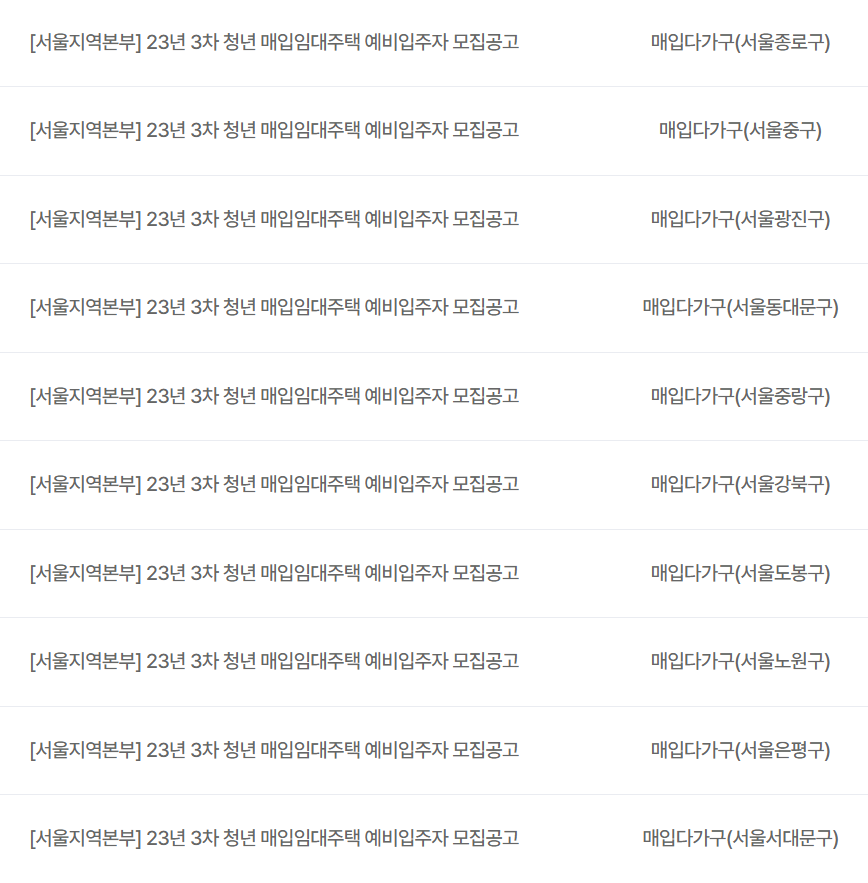 주택 신청지역 선택