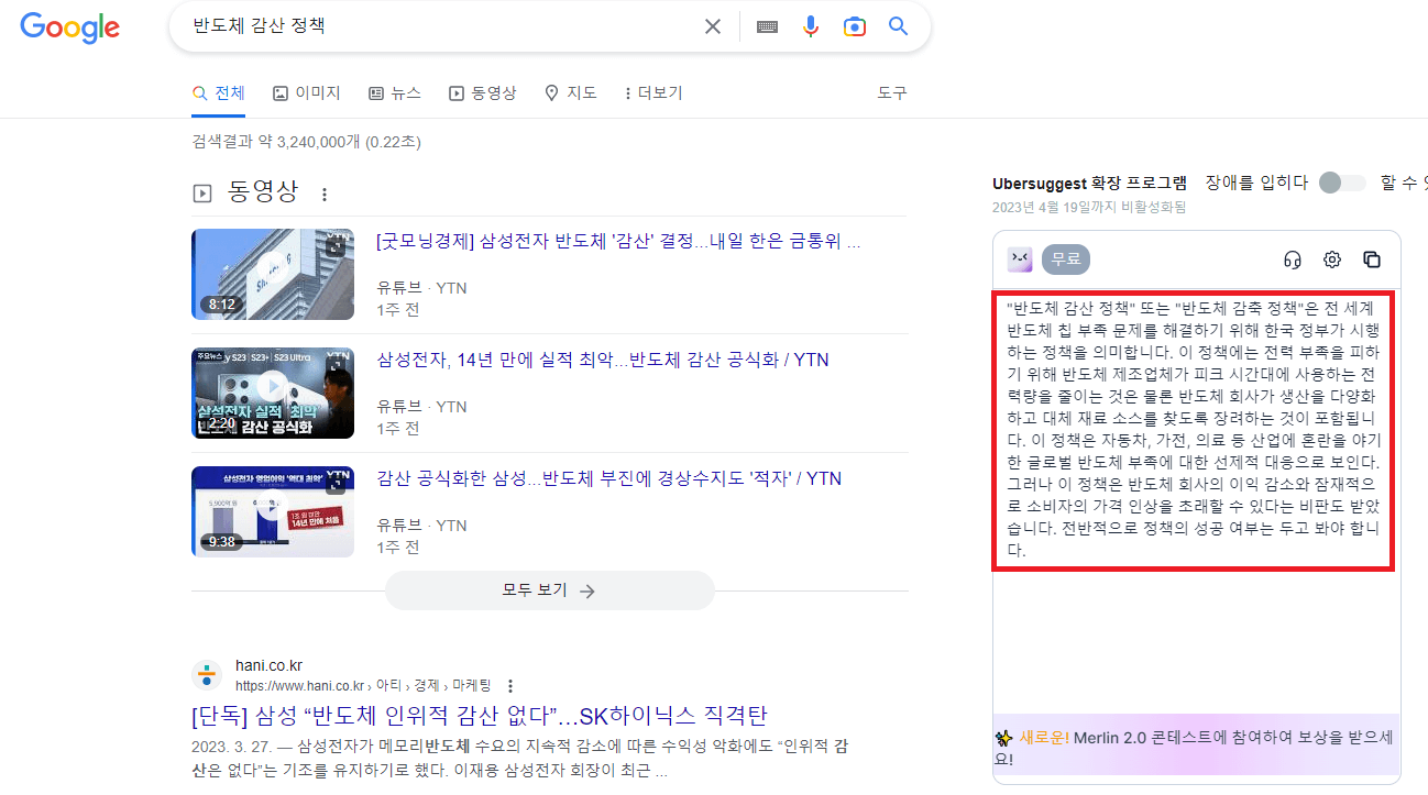 Merlin 확장프로그램 사용화면