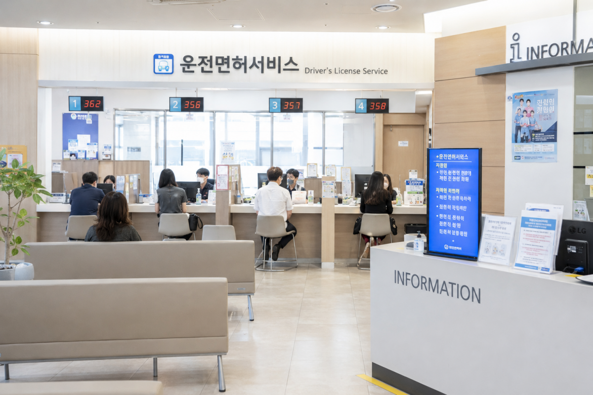 운전면허시험장 운전면허서비스 창구에서 재발급을 신청하는 모습