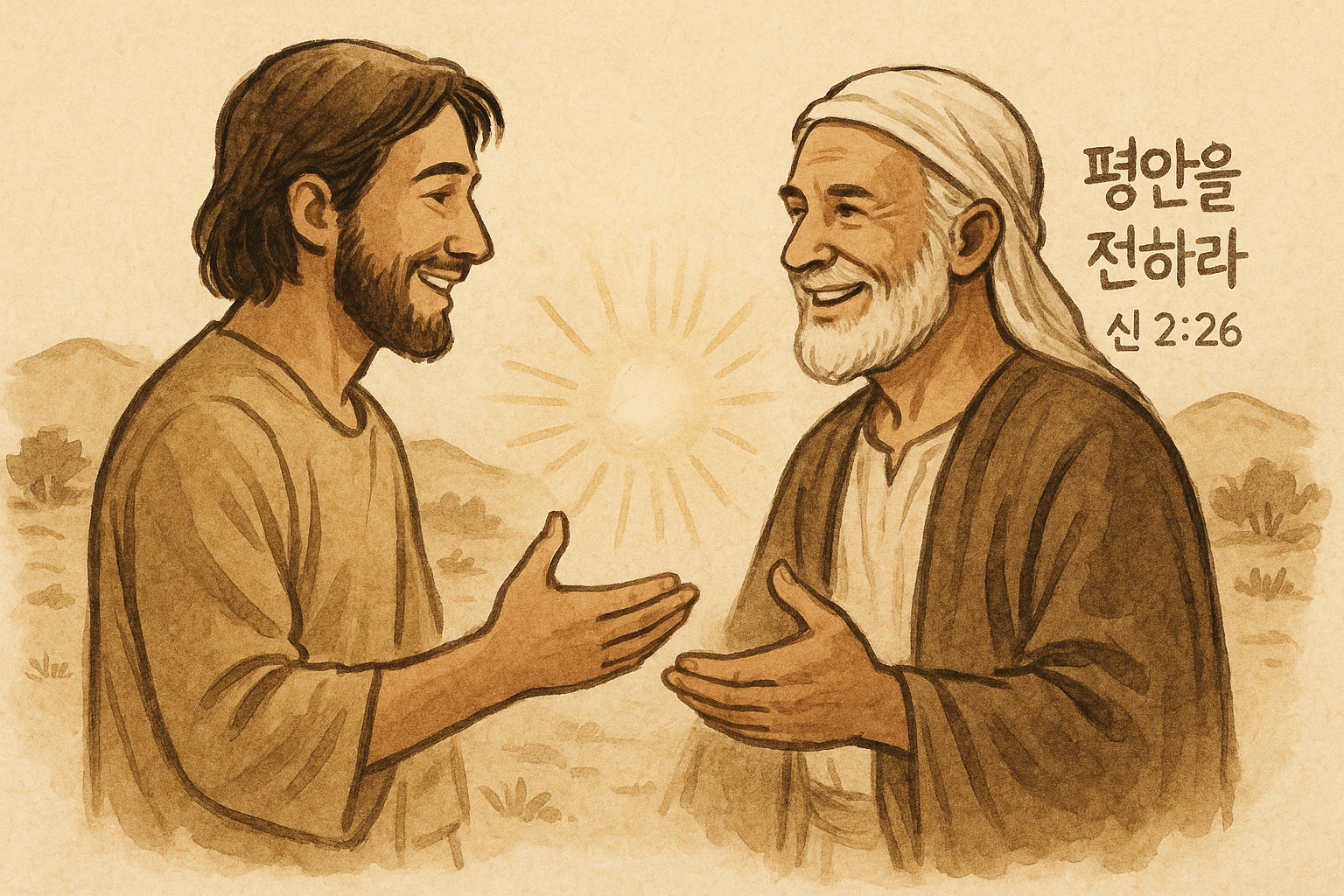 신 2;26 말씀을 보며, 주님께서는 메신저를 보내시고, 그 메신저를 통해 평안의 메시지를 전파하고자 하신다는 것을 알며, 사람이나 환경을 통해 주시는 주님의 메시지를 받고 평안의 메는 줄로 평안하기를 힘쓰는 시도를 함으로써, 평안을 깨는 대상들에게도 평안을 전하는 전도자가 되는 교제를 하는 모습입니다.