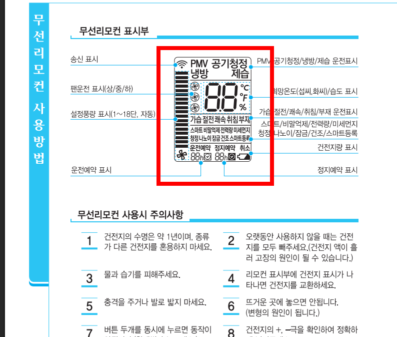 캐리어 냉난방기 리모컨 사용법 (사진)