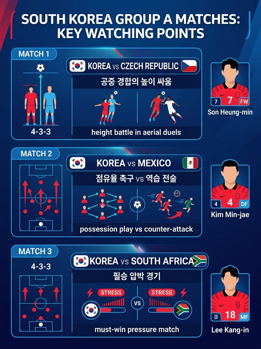 2026 월드컵 한국 경기별 관전 포인트 손흥민 김민재 이강인 전술 분석