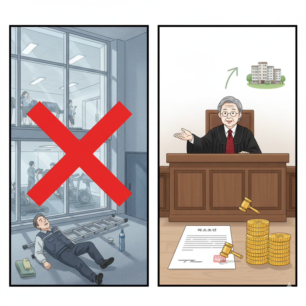 아파트 헬스장 창문 청소 중 낙상 미화원 손배소송 기각 사례