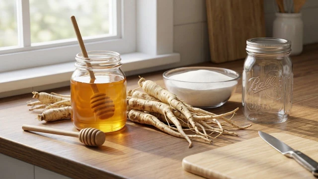 도라지청 만들기 재료 생도라지 꿀 설탕 유리병