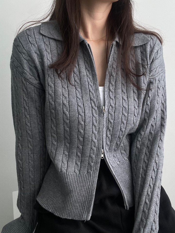 부드러운 소프트 카라 꽈배기 투웨이 집업 니트 카디건 여자 얇은 가을 겨울 지퍼 가디건