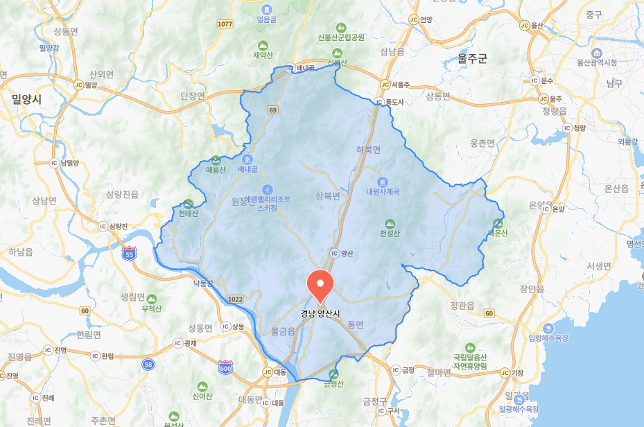 경상남도 양산시 지도 캡쳐