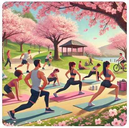 벛꽃 놀이하며 다이어트 하는 이미지