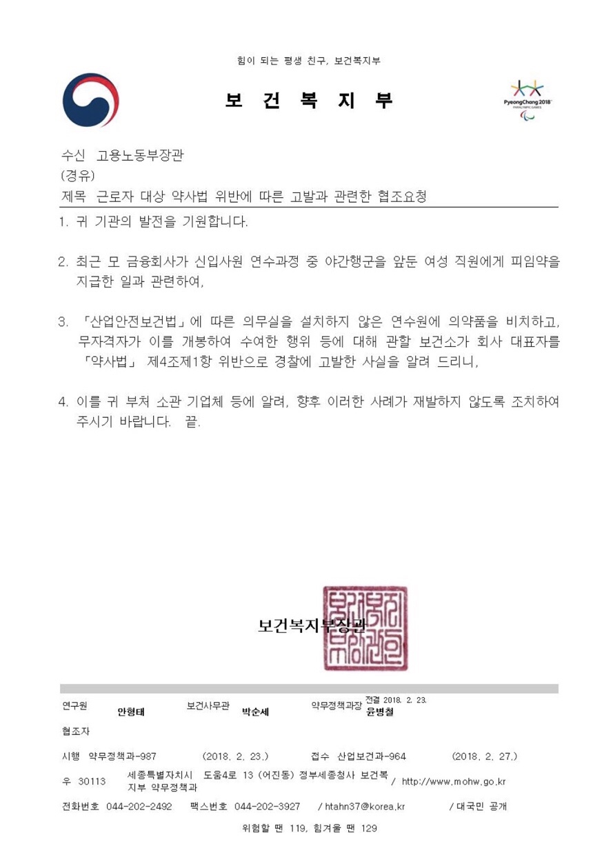 사업장 내 의약품 비치 및 지급 위반 사례