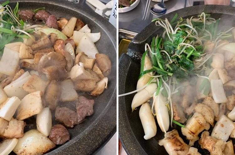 다익은 염통과 부추 아래 숨어있는 떡