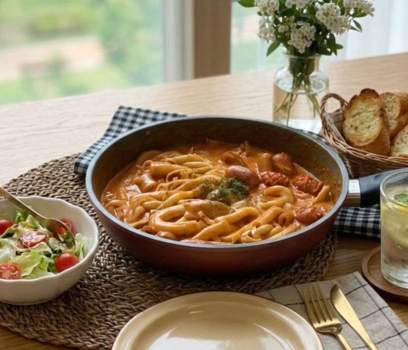 마라 로제 떡볶이 만들기, 집에서 즐기는 홈브런치 메뉴, 주말 점심 식사 상차림