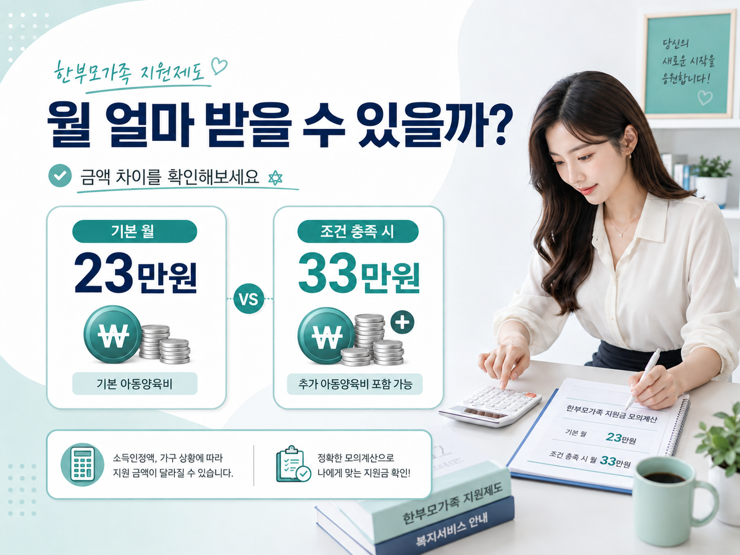 한부모가족 아동양육비 기본 월 23만원 조건 충족 시 월 33만원 비교